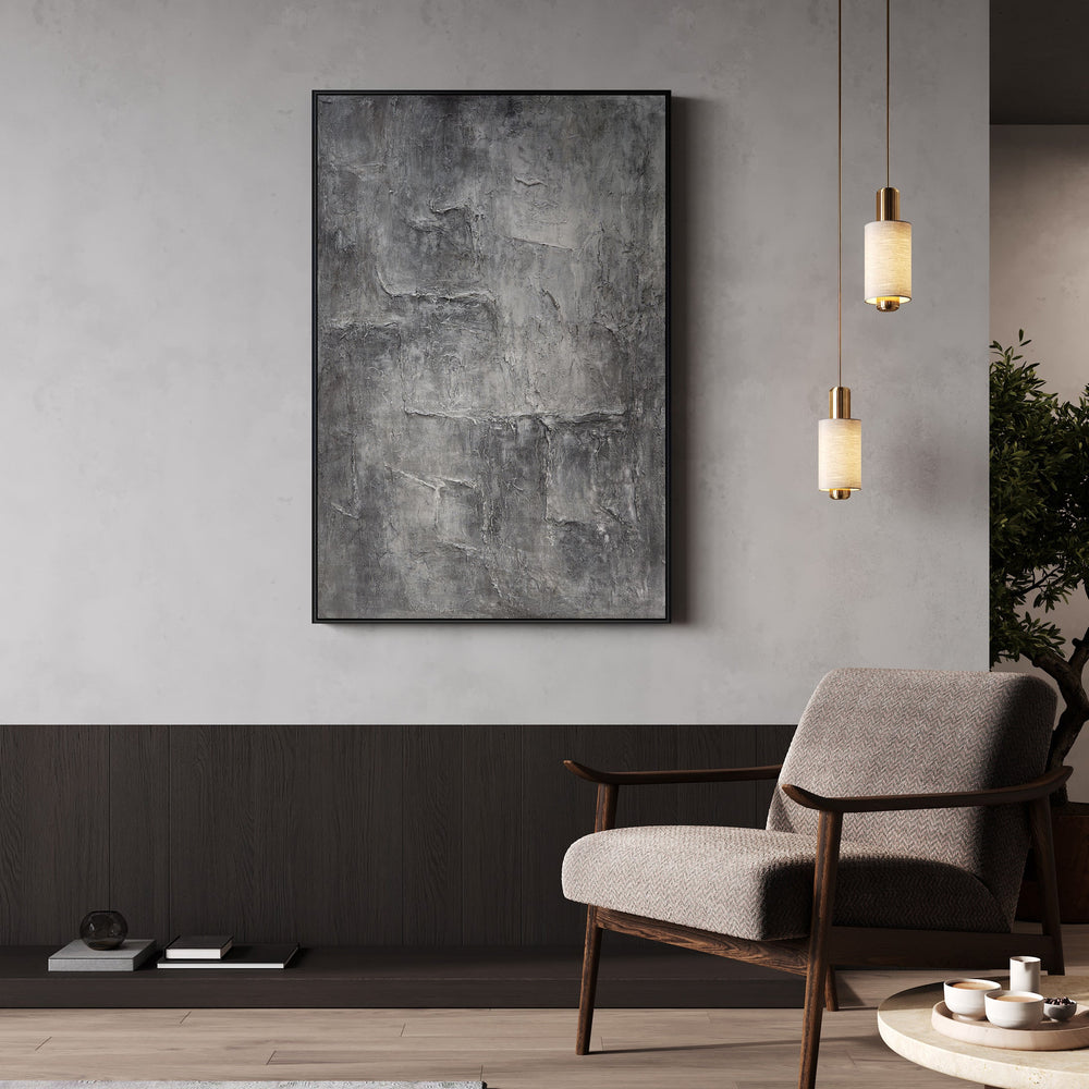 Rakenteellinen akryylimaalaus „Kiven muisto“ – moderni betonipintainen seinätaide