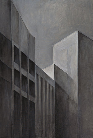 Gemälde Abstrakt mit Rahmen „Stadtkonturen“ – Moderne Acrylmalerei in Grau & Schwarz