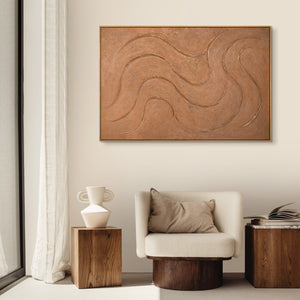 Akryylimaalaus orgaaniselle kankaalle, "Lämpimiä rytmejä"