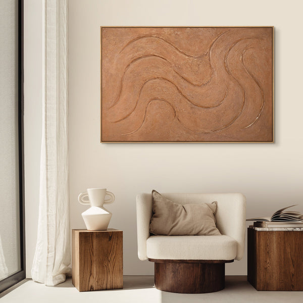 Akryylimaalaus orgaaniselle kankaalle, "Lämpimiä rytmejä"