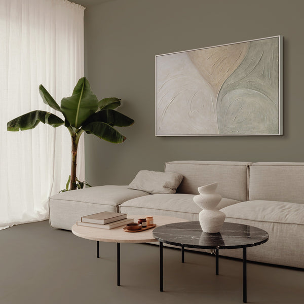 Akryylimaalaus tekstuurilla kehyksessä "Sateen jäljet"