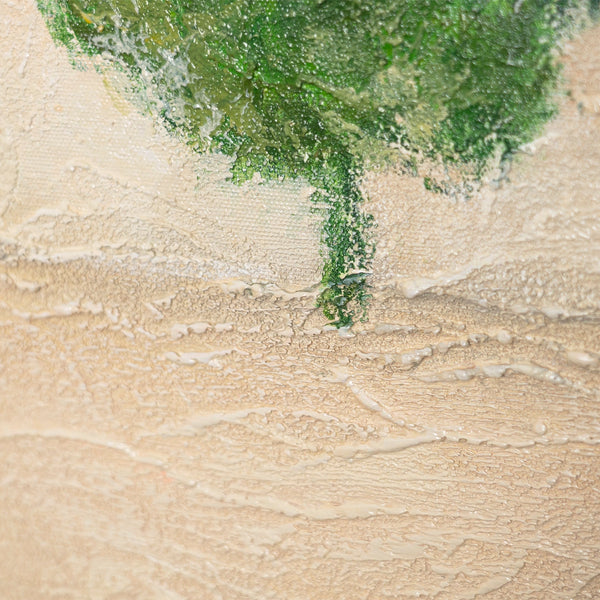 Käsinmaalattu taulu „Vihreä Korostus” – minimalistinen akryylimaalaus kankaalle