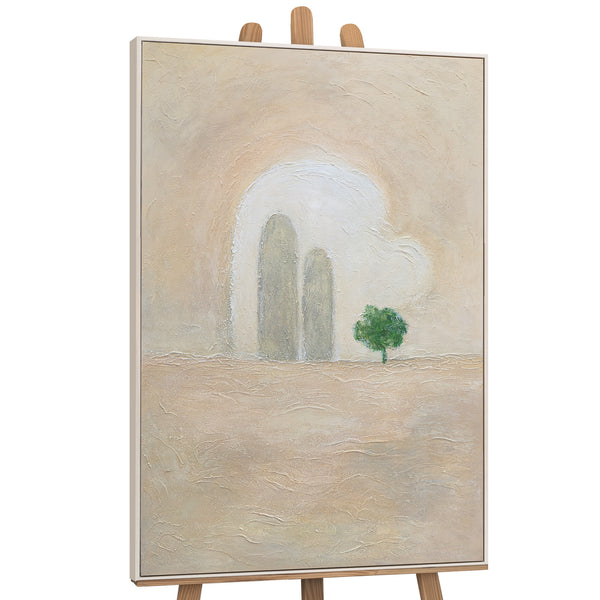 Käsinmaalattu taulu „Vihreä Korostus” – minimalistinen akryylimaalaus kankaalle