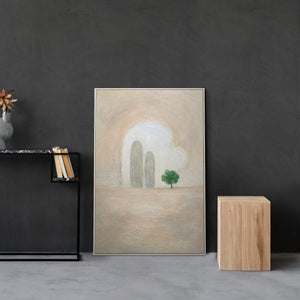 Käsinmaalattu taulu „Vihreä Korostus” – minimalistinen akryylimaalaus kankaalle