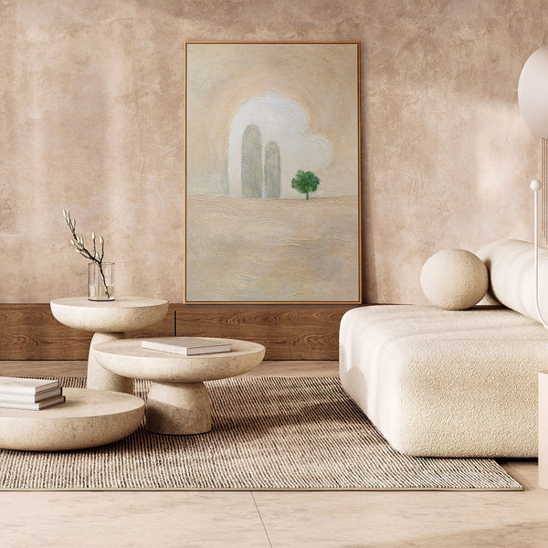 Käsinmaalattu taulu „Vihreä Korostus” – minimalistinen akryylimaalaus kankaalle