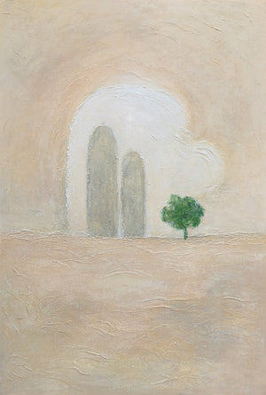 Käsinmaalattu taulu „Vihreä Korostus” – minimalistinen akryylimaalaus kankaalle