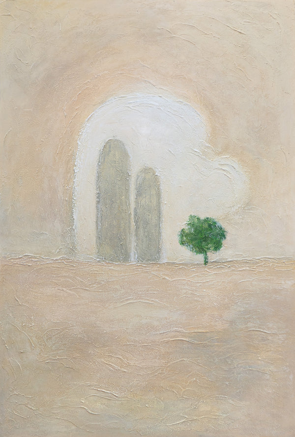 Käsinmaalattu taulu „Vihreä Korostus” – minimalistinen akryylimaalaus kankaalle