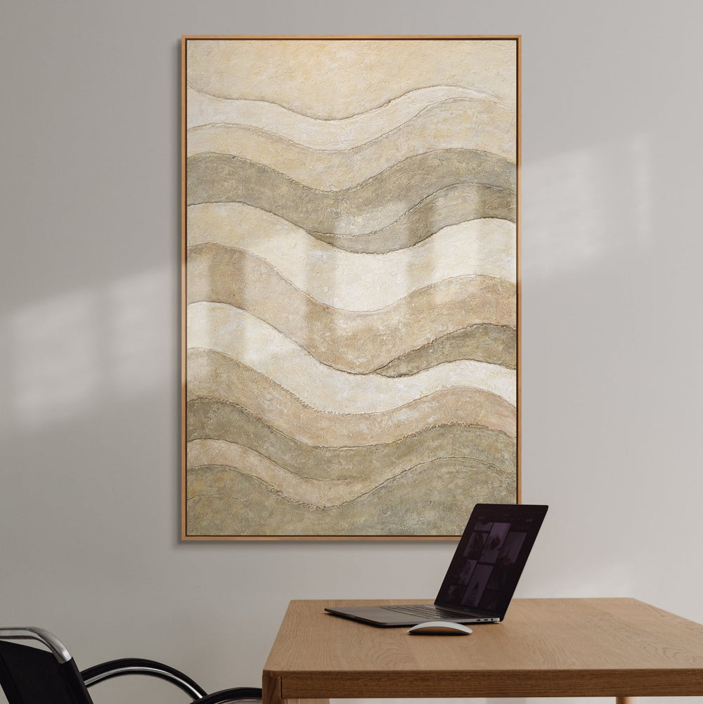 Abstrakti maalaukset beige – Moderni seinäkoriste olohuone canvas „Laaksojen kuiskaus“