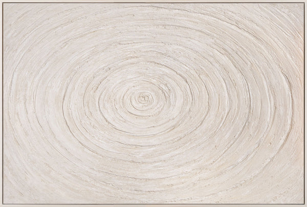 Minimalistinen seinäkoriste – Teksturoitu akryylimaalaus beigenvärisenä kehyksellä ”Ajan kaikuja”