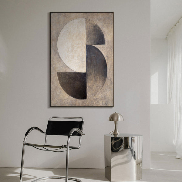 Struktur Gemälde Beige & Schwarz – Abstrakte Kunst auf Leinwand „Duett der Halbkreise“