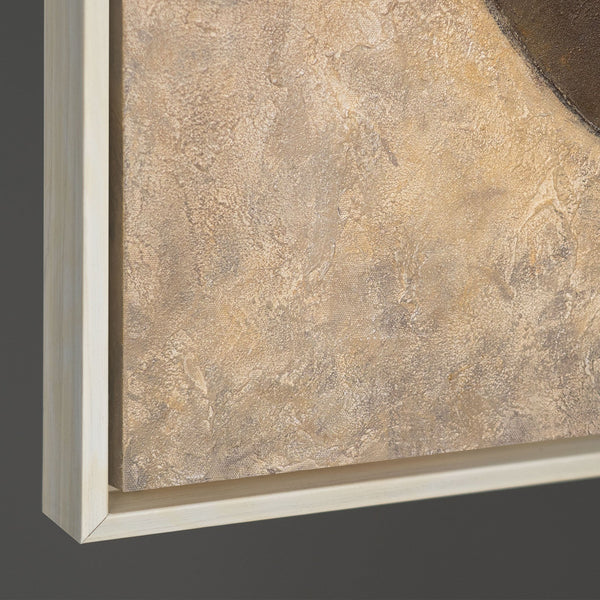 Modernes abstraktes Leinwandbild mit ruhiger geometrischer Komposition in warmen Naturtönen