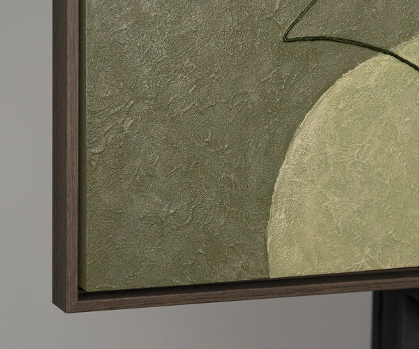 Abstrakti maalaus rakenteella beige, vihreä ja kulta – Moderni akryylitaulu canvas taulut