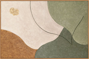 Käsinmaalattu akryylitaide – Moderni vihreän ja beigen sävyinen muraali ”Laaksojen kuiskaus”