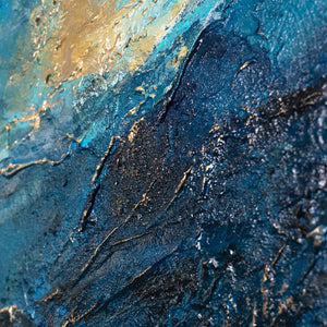 Abstrakte Leinwandkunst mit tiefer Struktur in Blau und Türkis