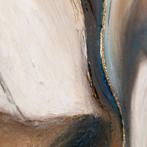 Abstraktes Kunstbild mit kontrastierender Linienführung in Blau und Beige