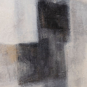 Abstrakte Leinwandkunst mit kontrastreicher Farbfläche in Grau und Schwarz