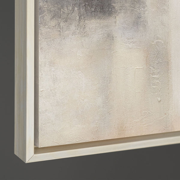 Abstraktes Gemälde Beige Grau mit Rahmen – Moderne Wandkunst „Geisterhaftes Licht“