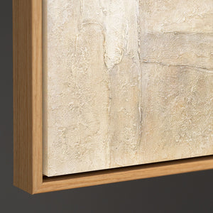 Abstrakti akryylimaalaus kankaalle beigenharmaana ”Ajan vertikaalit”