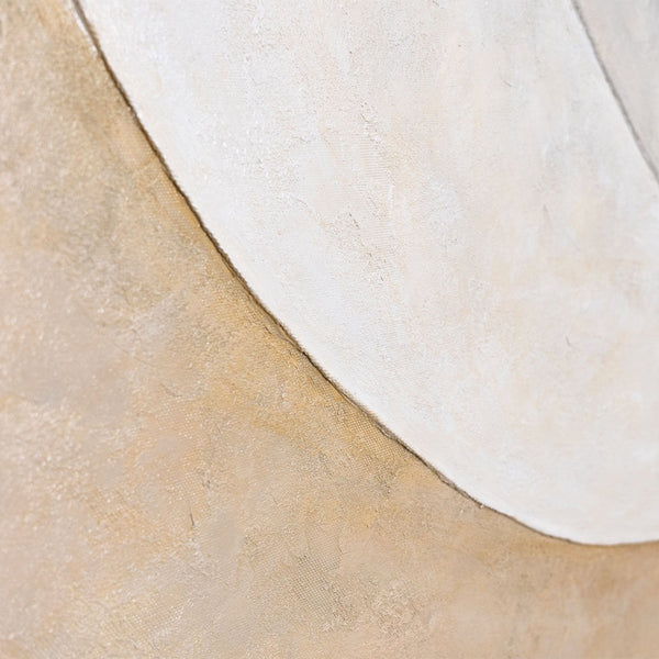 Abstraktes Kunstbild mit minimalistischer Flächenkomposition in Beige und Weiß