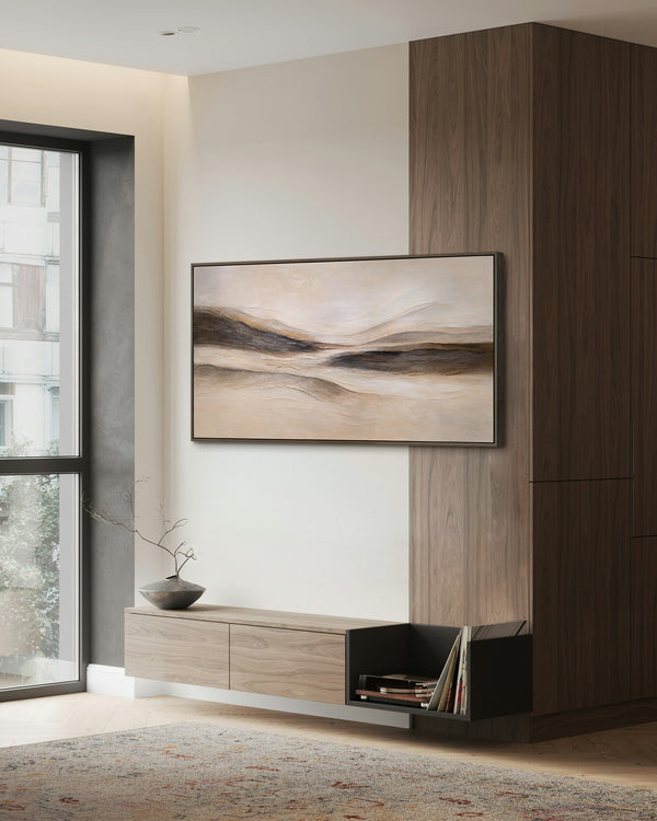 Kangastaulu kehyksillä “Tuulen jäljet” – Käsinmaalattu seinätaide luonnonsävyissä