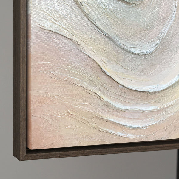 Seitliche Ansicht eines abstrakten Leinwandbildes, stabiler Holzrahmen