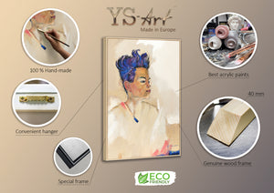Handgemalte Portrait Kunst – Modernes Leinwandbild "Schiele" gerahmt