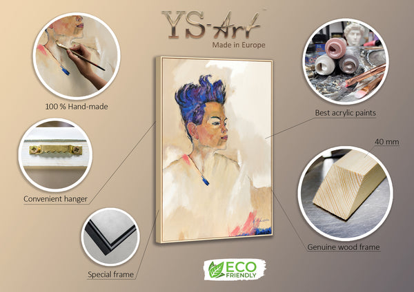 Handgemalte Portrait Kunst – Modernes Leinwandbild "Schiele" gerahmt