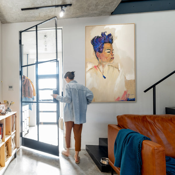 Handgemalte Portrait Kunst – Modernes Leinwandbild "Schiele" gerahmt