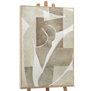 Moderne Leinwandbild mit Rahmen Wohnzimmer "Mery" – Abstrakte Gemälde in Beige & Weiß