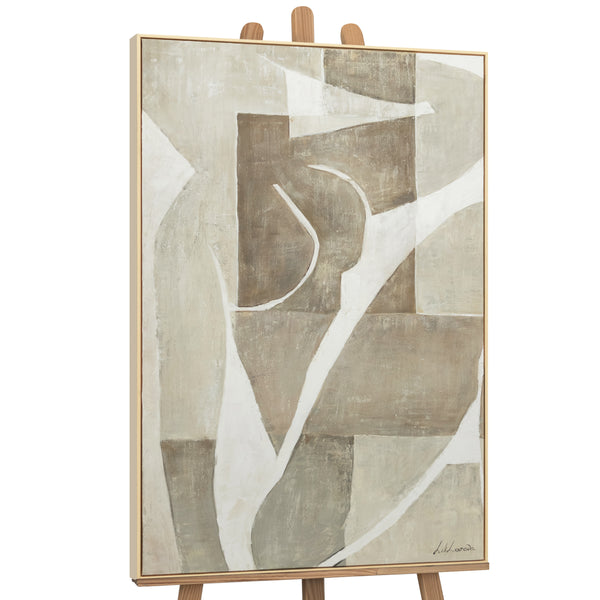 Moderne Leinwandbild mit Rahmen Wohnzimmer "Mery" – Abstrakte Gemälde in Beige & Weiß