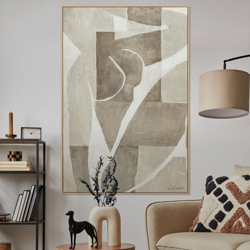 Moderne Leinwandbild mit Rahmen Wohnzimmer "Mery" – Abstrakte Gemälde in Beige & Weiß