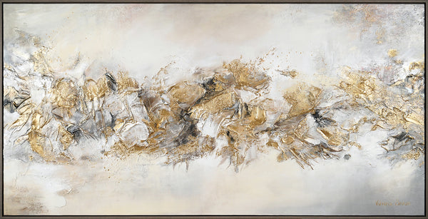 Käsinmaalattu abstrakti akryylimaalaus kultaisilla Aksenteilla kankaalla Kehyksillä