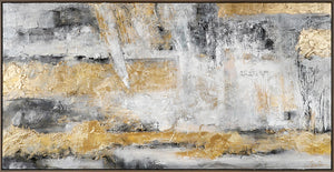 Abstrakti akryylimaalaus kultaisilla Aksenteilla kankaalla Kehyksillä