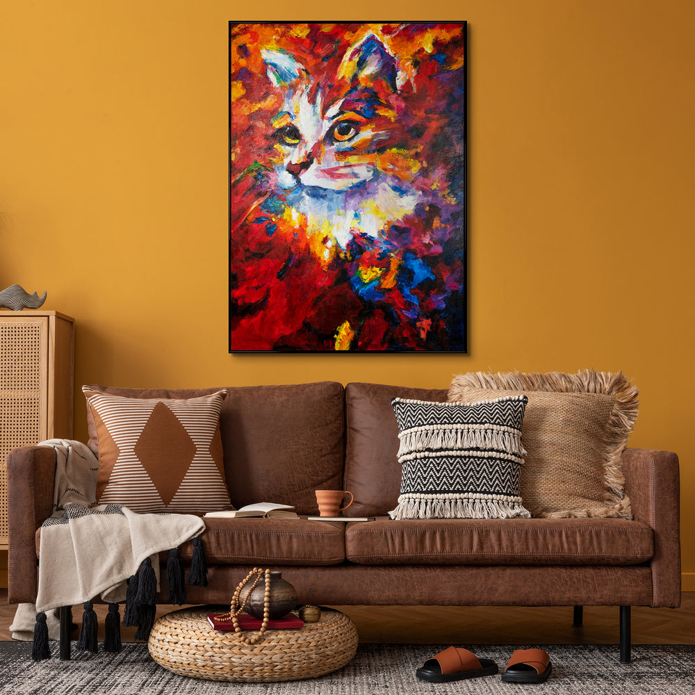 Wandansicht mit Katze in modernem Interieur