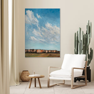 Aito Käsinmaalattu akryylimaalaus Kehyksellä "Pilvi-inspiraatio"