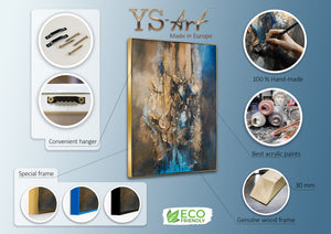 Modern Abstrakte Kunst mit Rahmen "Elegante Abstraktion" Handgemaltes Gemälde mit Goldakzenten