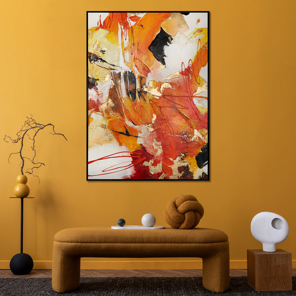 Abstrakte moderne  Gemälde mit Rahmen Orangene Explosion