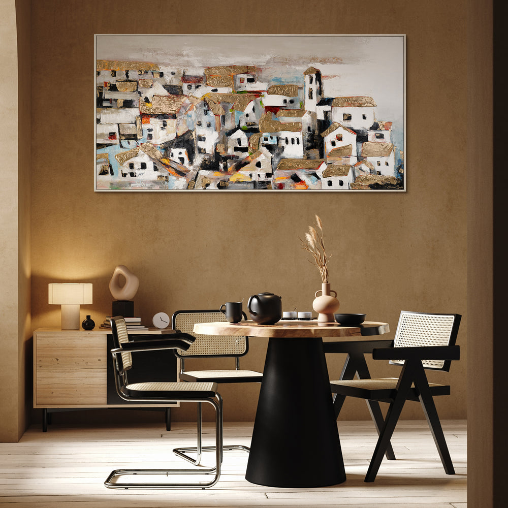 Acryl Bilder mit Rahmen "Häuschen im Sonnenlicht", Wanddeko Wohnzimmer