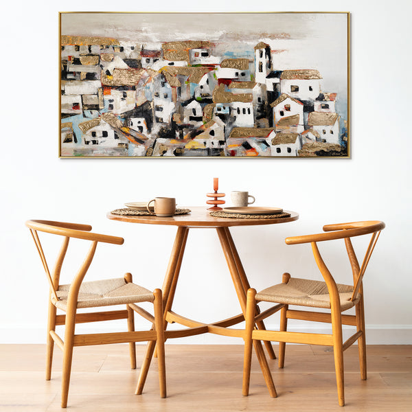 Akryylimaalaukset kehyksillä "Pieni Talo Auringonvalossa", seinäkoriste olohuoneeseen