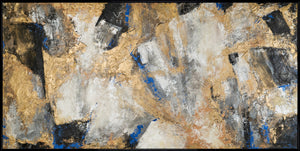 Abstrakti maalaus kultaisilla aksenteilla – Käsinmaalattu akryylimaalaus kankaalla "Kultainen Kontrasti" Kehyksillä