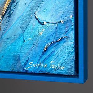 Käsinmaalattu abstrakti akryylimaalaus kankaalle – tekstuurilla ja kehystetty "Keijutanssi"