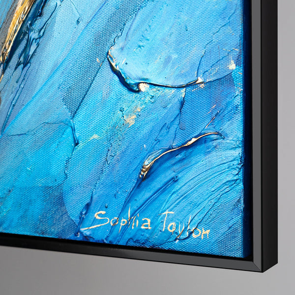 Käsinmaalattu abstrakti akryylimaalaus kankaalle – tekstuurilla ja kehystetty "Keijutanssi"