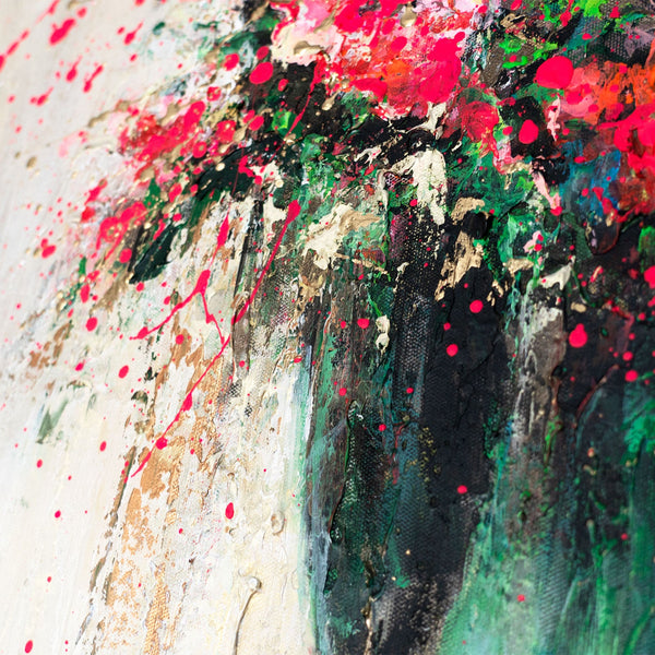 Modernes Leinwandbild „Blumensilhouetten“ – Abstrakte Kunst mit Goldrahmen