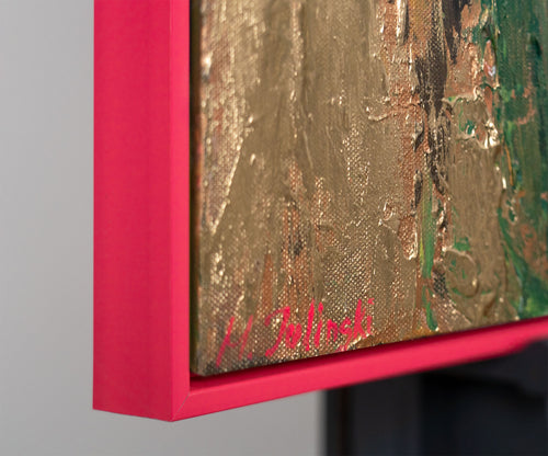 Modernes Leinwandbild „Blumensilhouetten“ – Abstrakte Kunst mit Goldrahmen