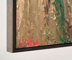 Modernes Leinwandbild „Blumensilhouetten“ – Abstrakte Kunst mit Goldrahmen