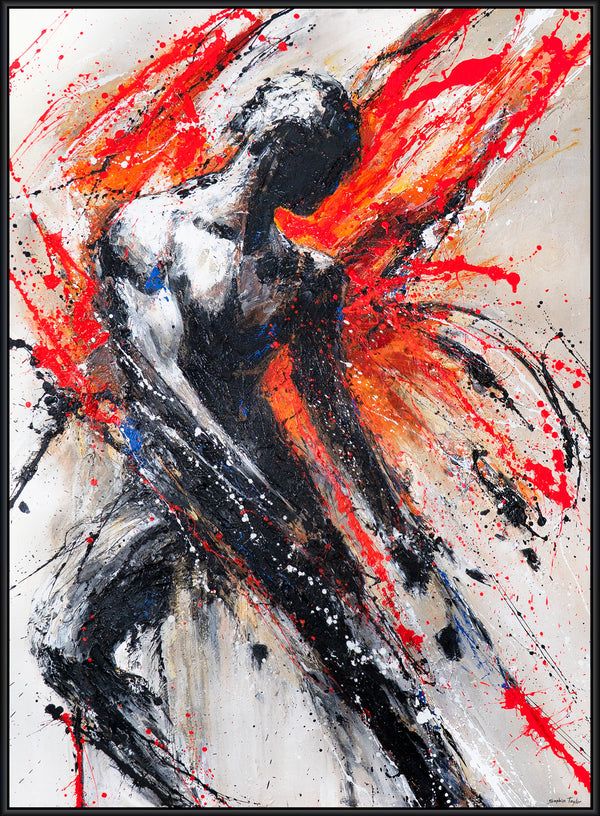 Original käsinmaalattu akryylimaalaus kankaalle „Musta Voima“ kehyksellä