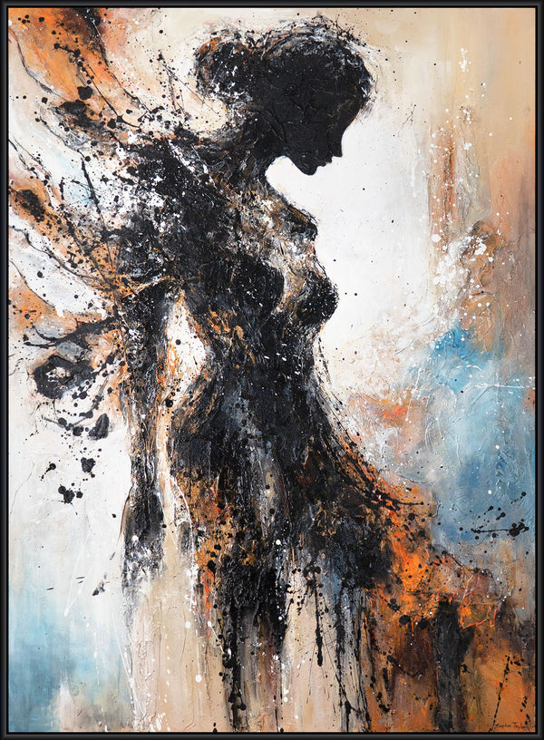 Original käsinmaalattu akryylimaalaus kankaalle „Tulinen Siluetti“ kehyksellä