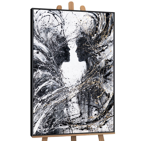 Monochromes Acrylbild mit Rahmen „Zwei Gesichter“ – emotionale Wandkunst auf Leinwand