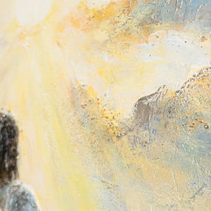 Käsinmaalattu uskonnollinen taulu “Tie valoon” – Hengellinen seinätaide Jeesuksesta merellä