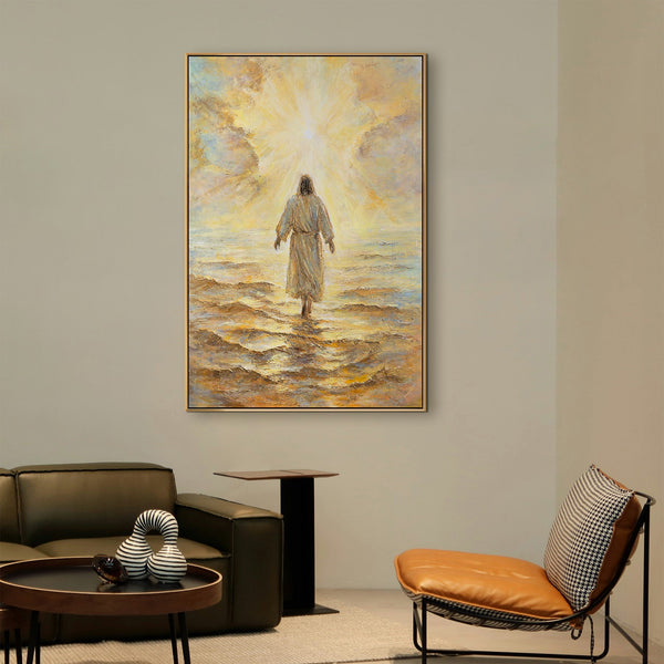 Käsinmaalattu uskonnollinen taulu “Uskoa säteilevä voima” – Kristus merellä